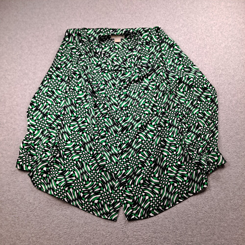 Michael Kors Shirt Woman 2XL Green Abstract Button Lightweight Retro Career Work